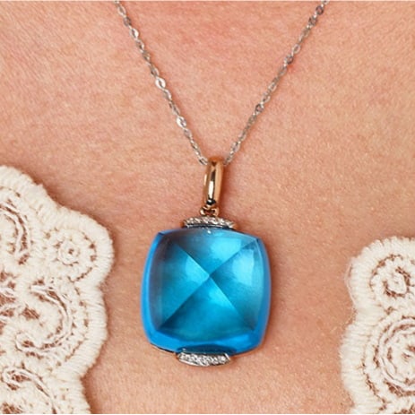 14k Gold 29.12 Ct Natural Topaz & Diamond Pendant( Without Chain ) - 2