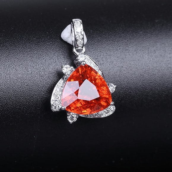 14k Gold 3.25 Ctw Natural Spessartine & Diamond Pendant( Without Chain ) - 2