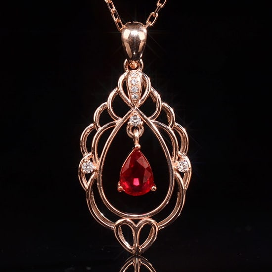 14k Gold 0.65 Ctw Natural Ruby & Diamond Pendant( Without Chain ) (1 of 7)