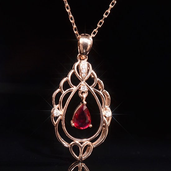 14k Gold 0.65 Ctw Natural Ruby & Diamond Pendant( Without Chain ) - 2