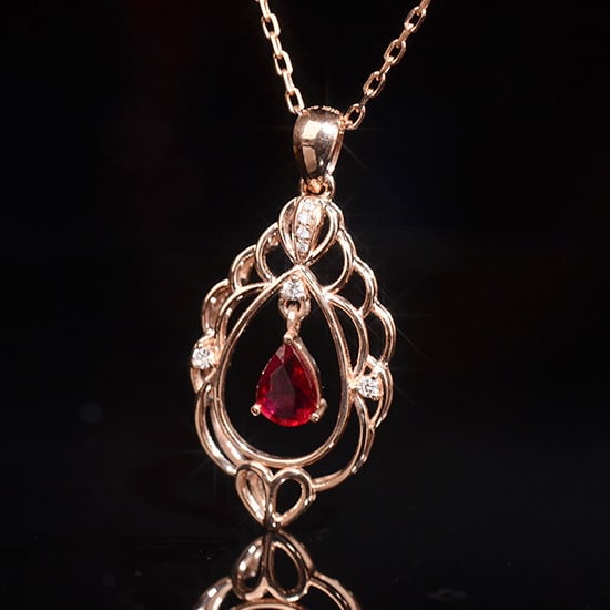 14k Gold 0.65 Ctw Natural Ruby & Diamond Pendant( Without Chain ) - 3