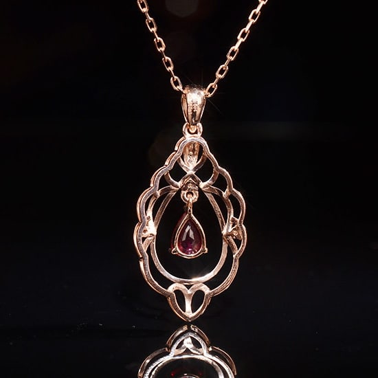 14k Gold 0.65 Ctw Natural Ruby & Diamond Pendant( Without Chain ) - 4