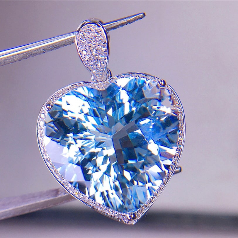 14k Gold 12.52 Ct Natural Aquamarine & Diamond Pendant( Without Chain ) - 5