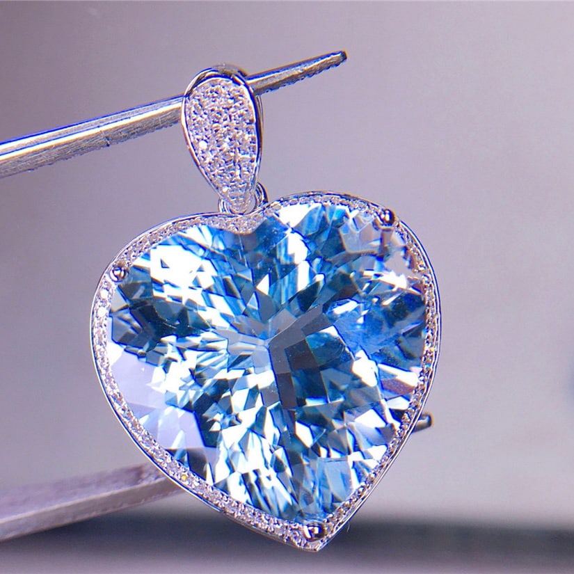 14k Gold 12.52 Ct Natural Aquamarine & Diamond Pendant( Without Chain ) - 6