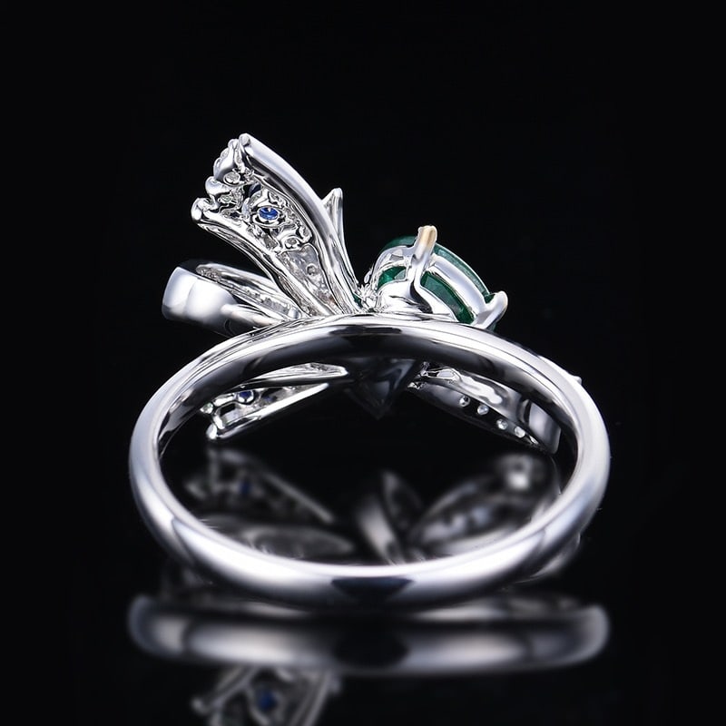 14k Gold 0.6 Ctw Vivid Green Natural Emerald & Diamond Ring - 5