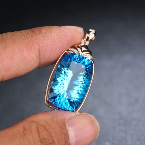 14k Gold 24.59 Ct Natural Topaz & Diamond Pendant( Without Chain ) - 8