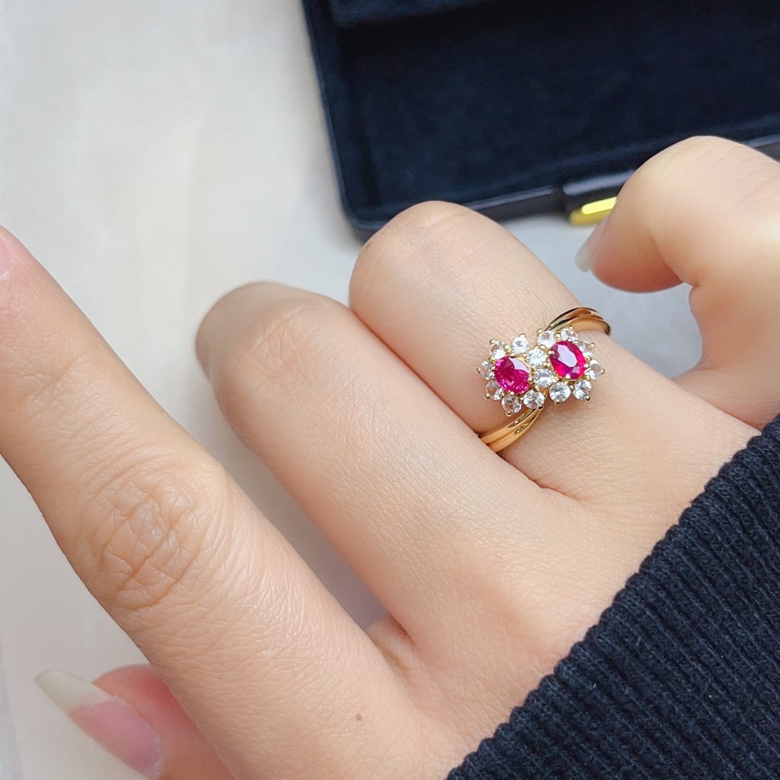 14k Gold 0.70 Ct Natural Ruby & Sapphire Ring - 6