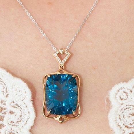 14k Gold 16.7 Ct Natural Topaz & Diamond Pendant( Without Chain ) - 9