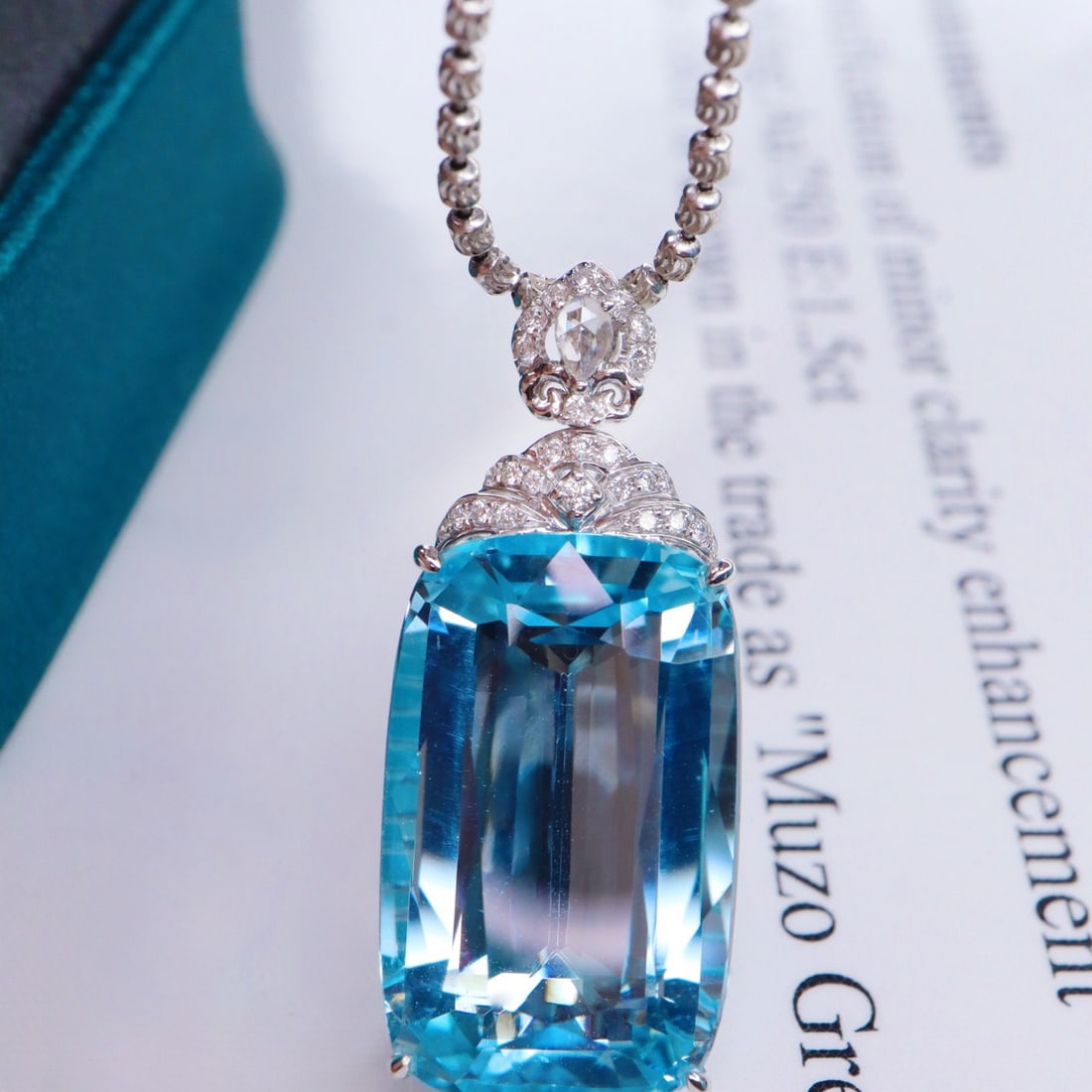 14k Gold 10.42 Ctw Natural Aquamarine & Diamond Pendant( Without Chain ) - 2