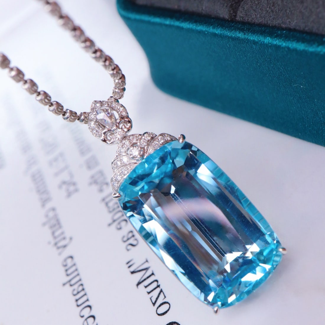 14k Gold 10.42 Ctw Natural Aquamarine & Diamond Pendant( Without Chain ) - 3