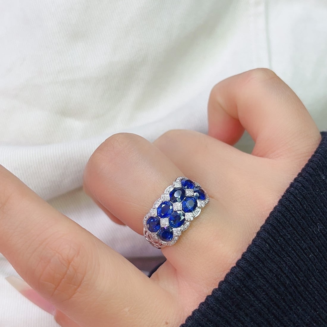 14k Gold 4.60 Ct Natural Sapphire & Diamond Ring - 5