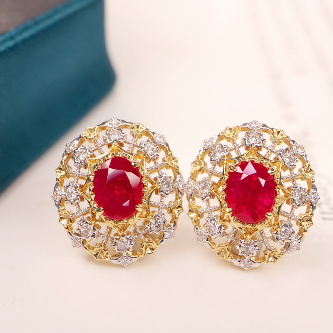 14k Gold 2.44 Ctw Natural Ruby & Diamond Earrings - 3