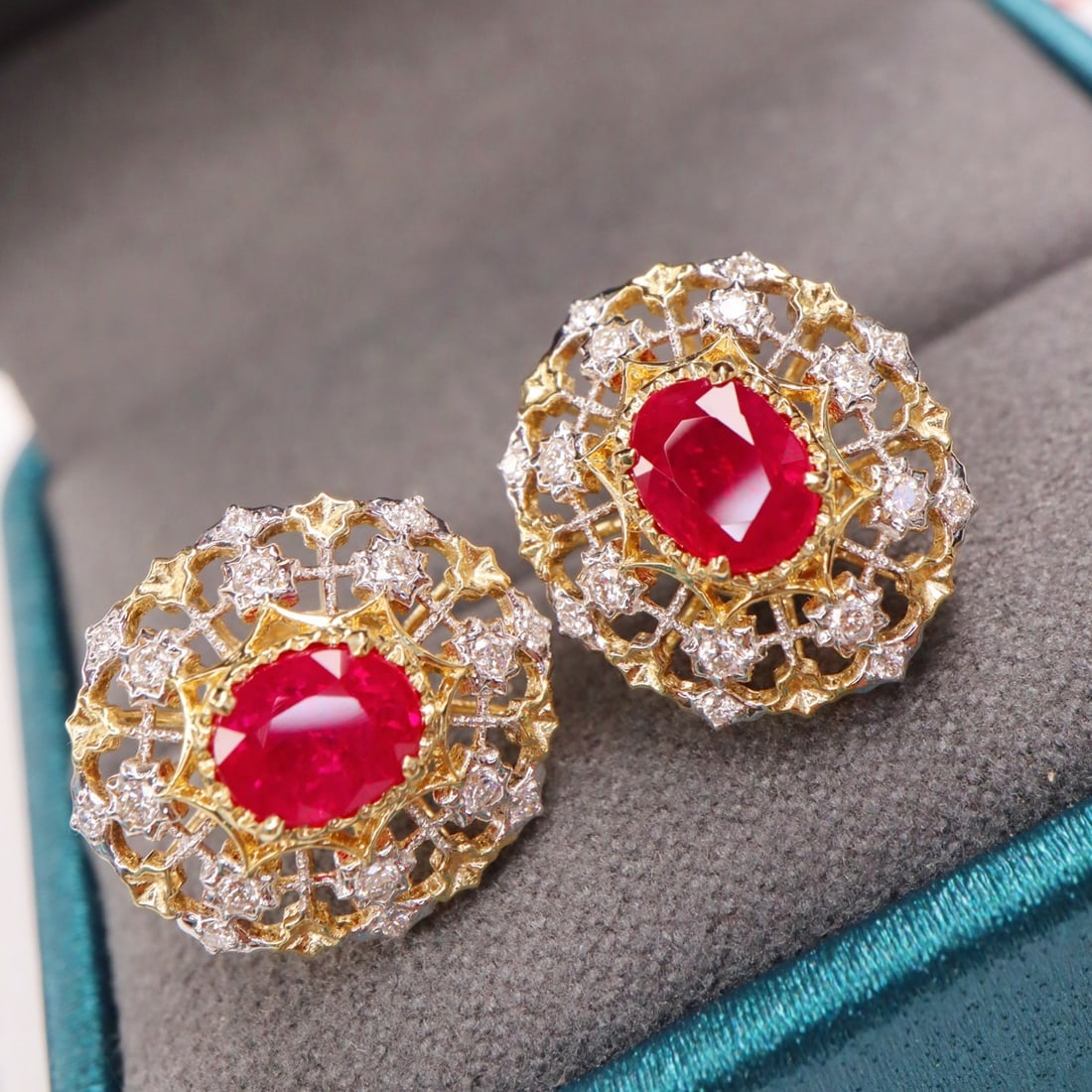 14k Gold 2.44 Ctw Natural Ruby & Diamond Earrings - 5