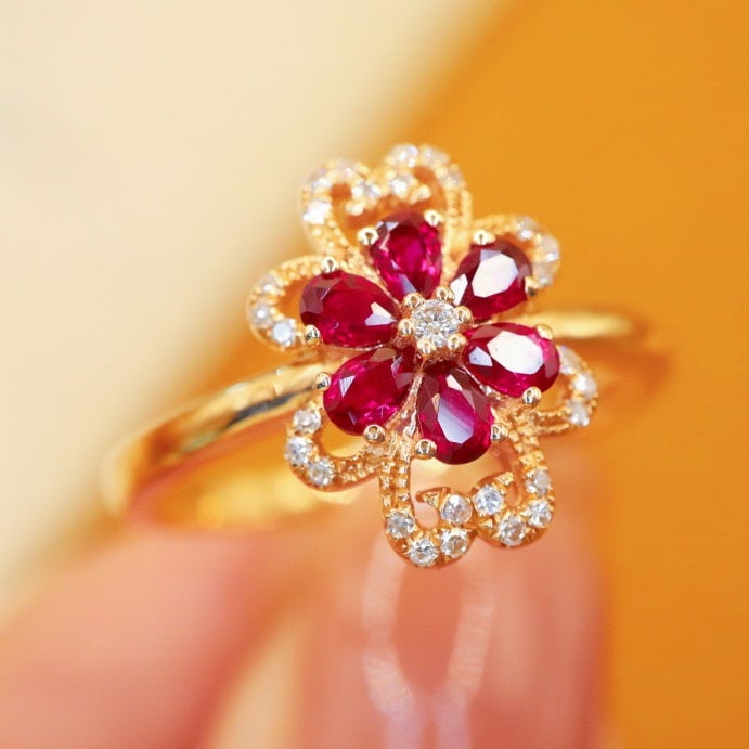 14k Gold 0.43 Ctw Natural Ruby & Diamond Ring - 3