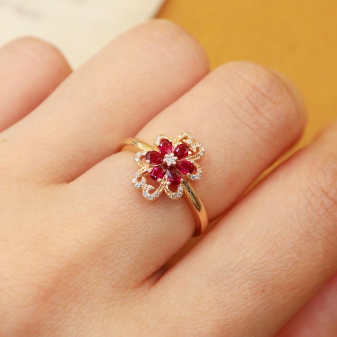 14k Gold 0.43 Ctw Natural Ruby & Diamond Ring - 6