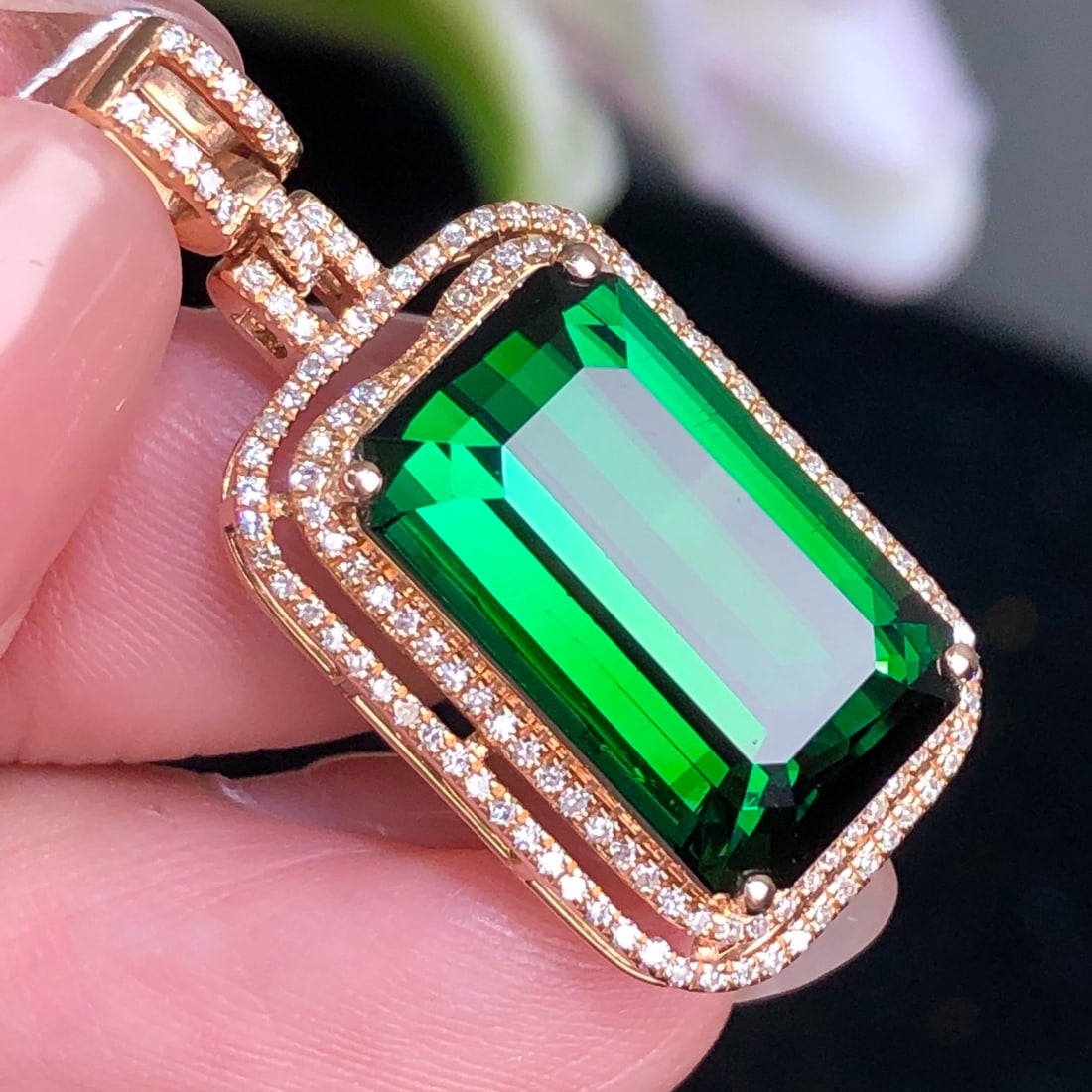 14k Gold 10.33 Ct Natural Tourmaline & Diamond Pendant( Without Chain ) - 2