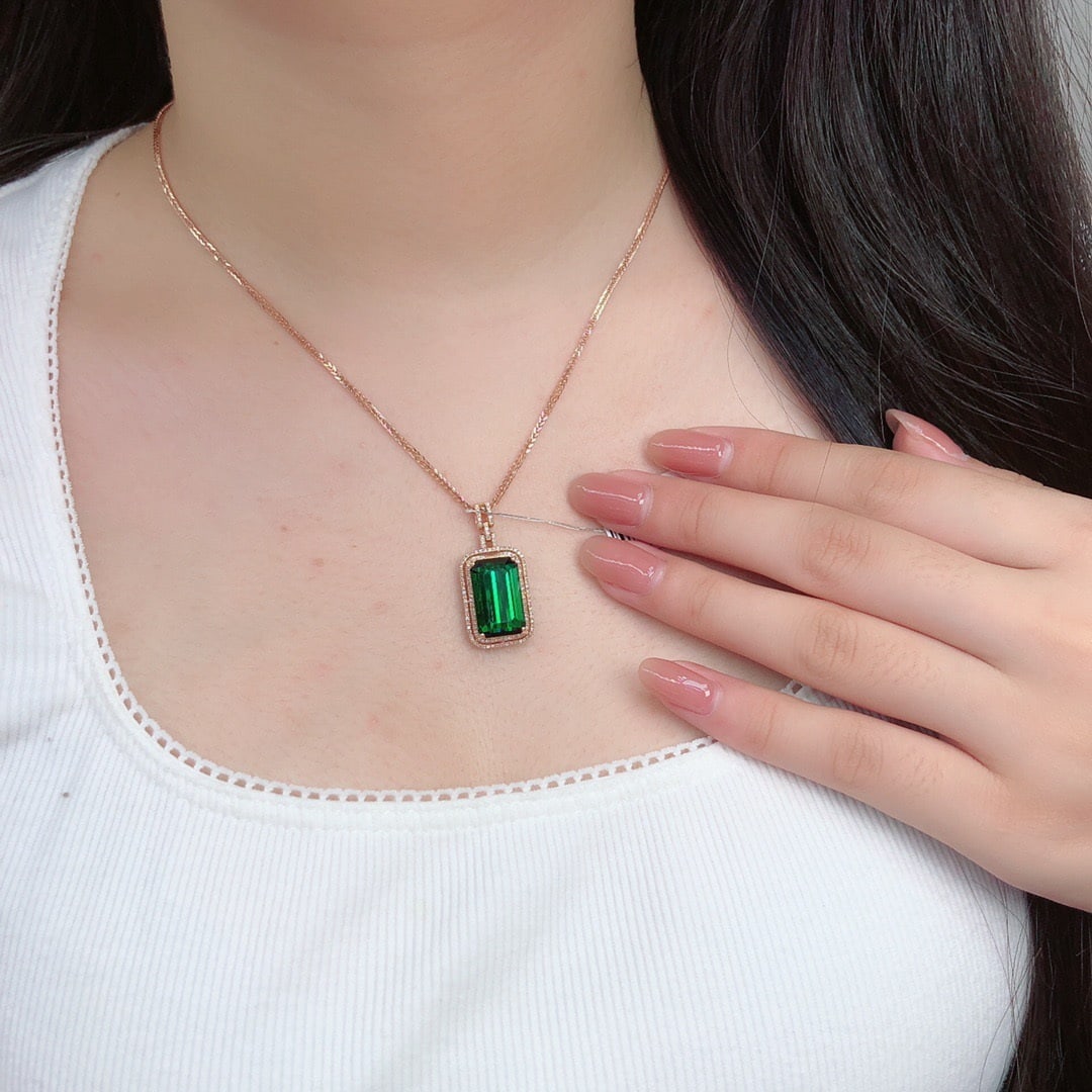 14k Gold 10.33 Ct Natural Tourmaline & Diamond Pendant( Without Chain ) - 5