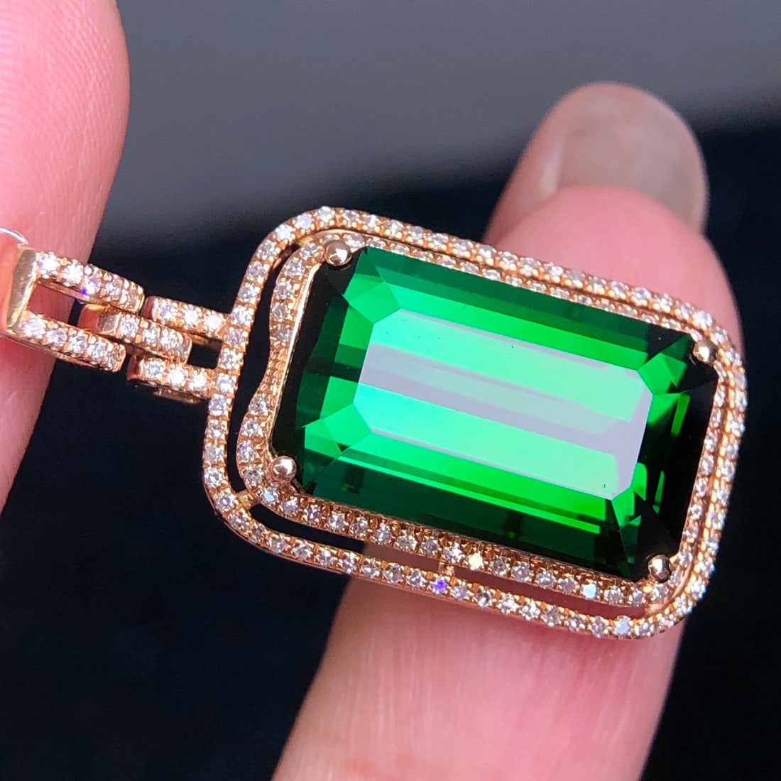 14k Gold 10.33 Ct Natural Tourmaline & Diamond Pendant( Without Chain ) - 6