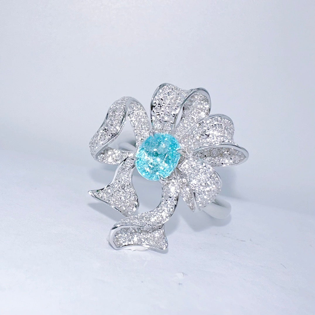 14k Gold 1.36 Ctw Natural Paraiba Tourmaline & Diamond Ring - 2