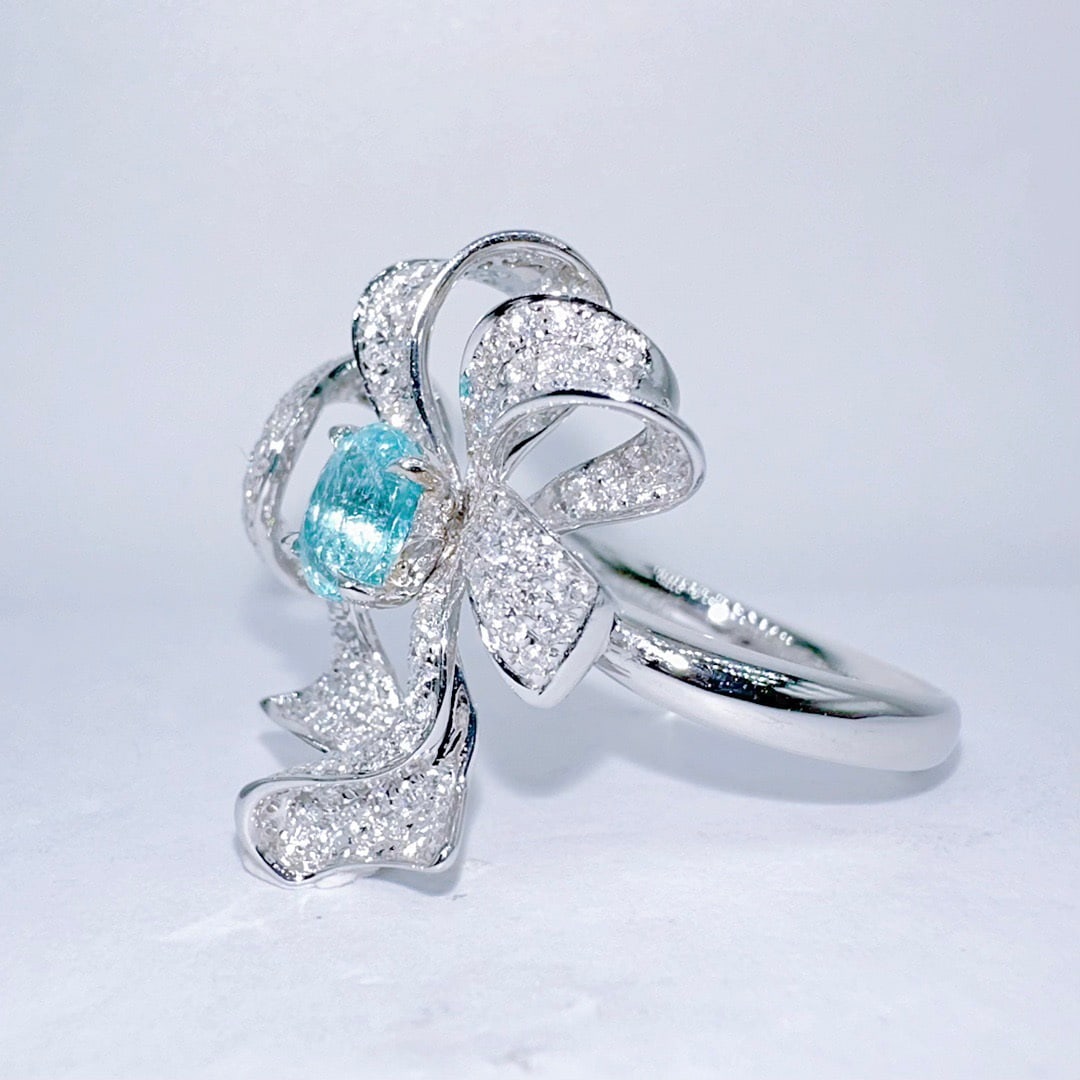 14k Gold 1.36 Ctw Natural Paraiba Tourmaline & Diamond Ring - 3