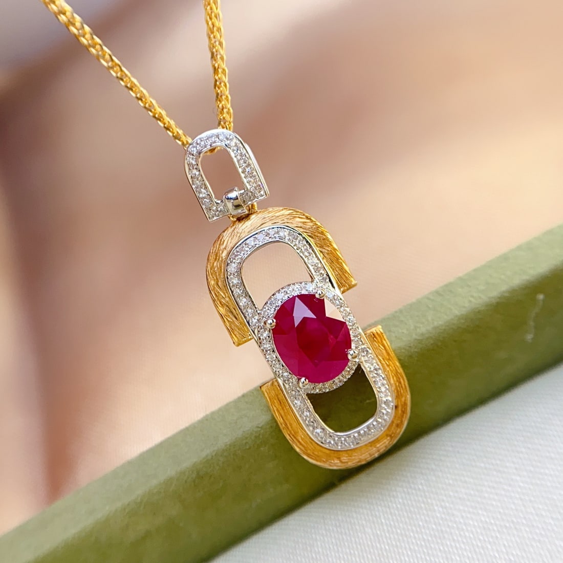 14k Gold 1.25 Ct Natural Ruby & Diamond Pendant( Without Chain ) - 2