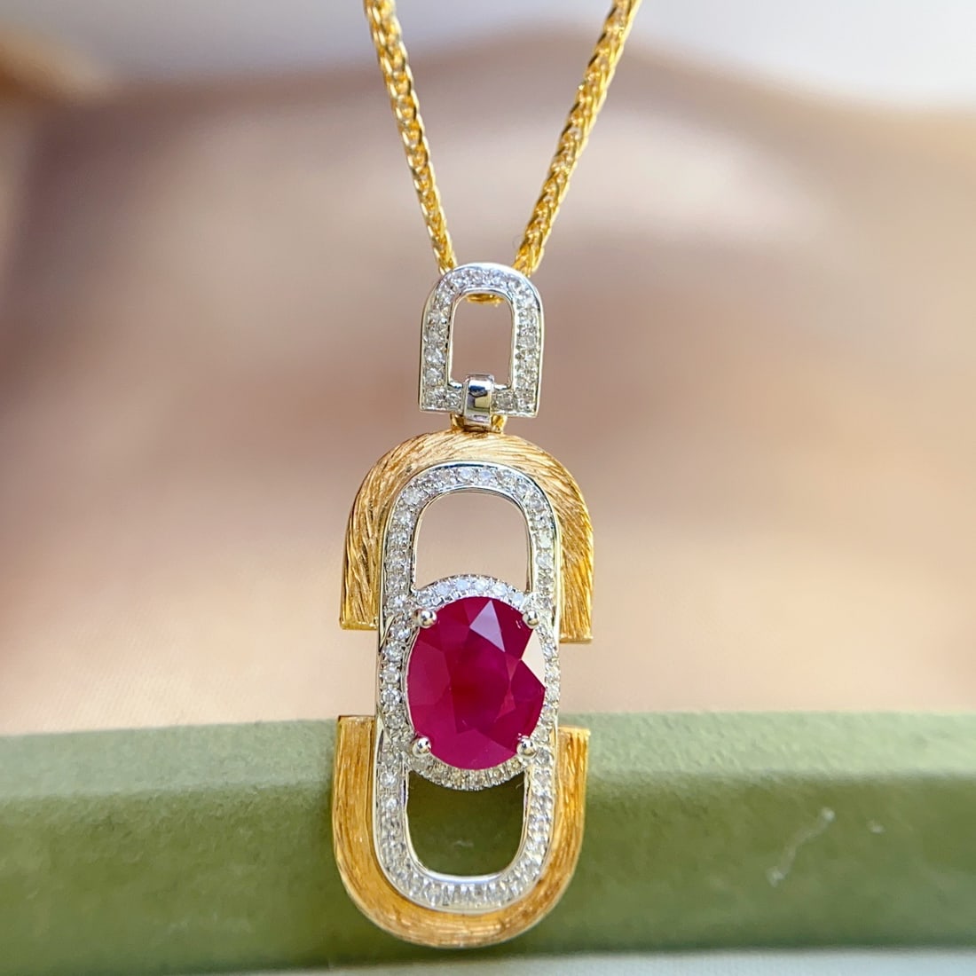 14k Gold 1.25 Ct Natural Ruby & Diamond Pendant( Without Chain ) - 3