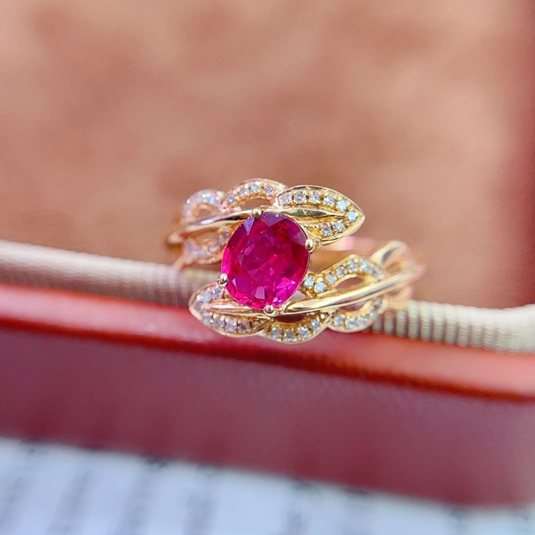 14k Gold 1.03 Ct Natural Ruby & Diamond Ring - 4