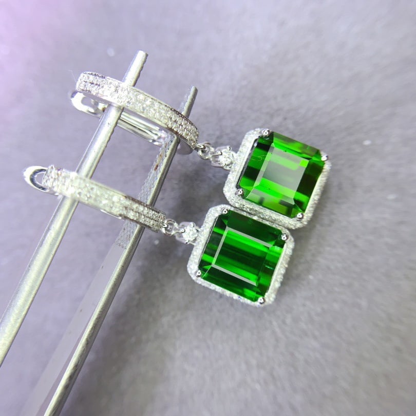 14k Gold 8.62 Ct Natural Tourmaline & Diamond Earrings - 3