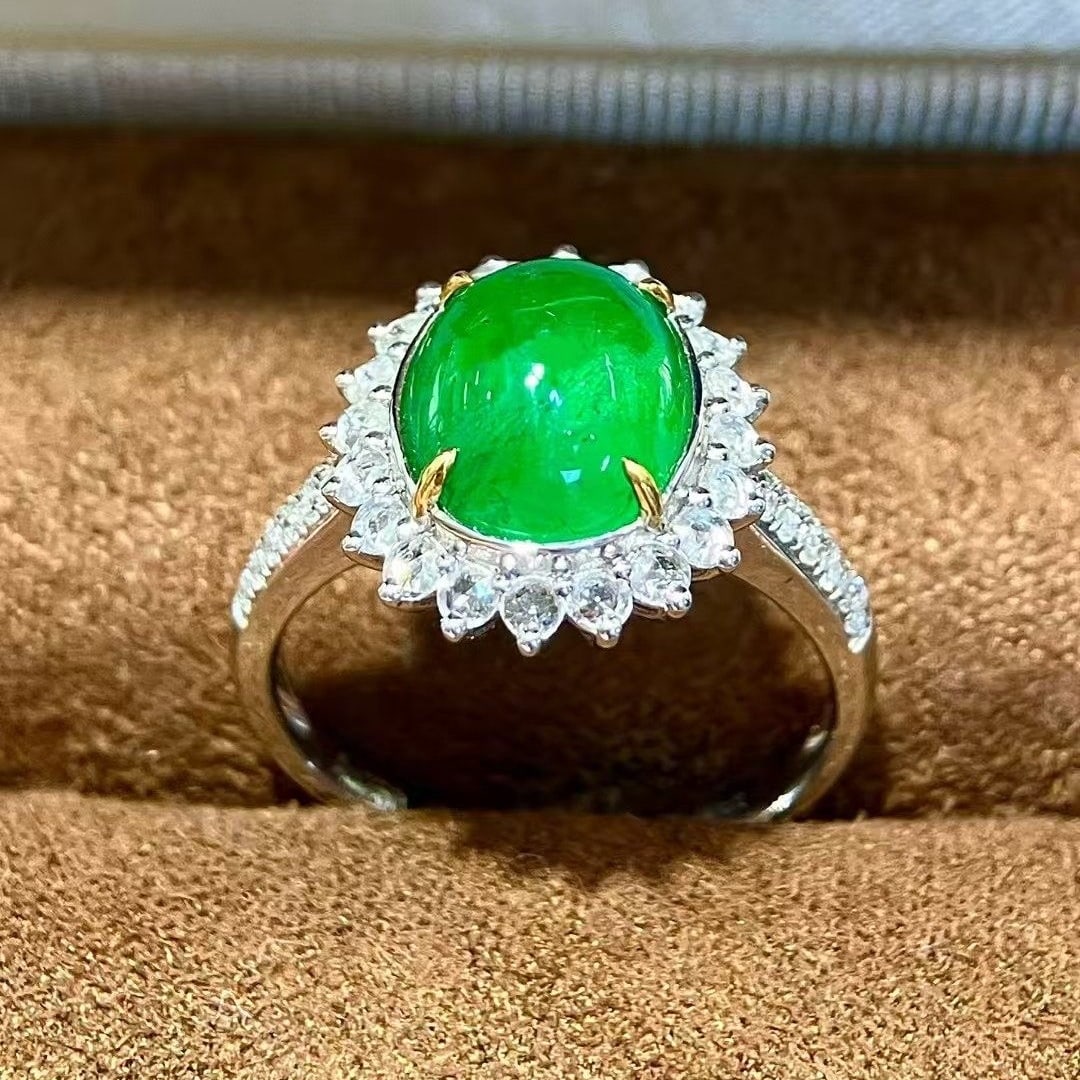 14k Gold 3.90 Ctw Vivid Green Natural Emerald & Diamond Ring - 5