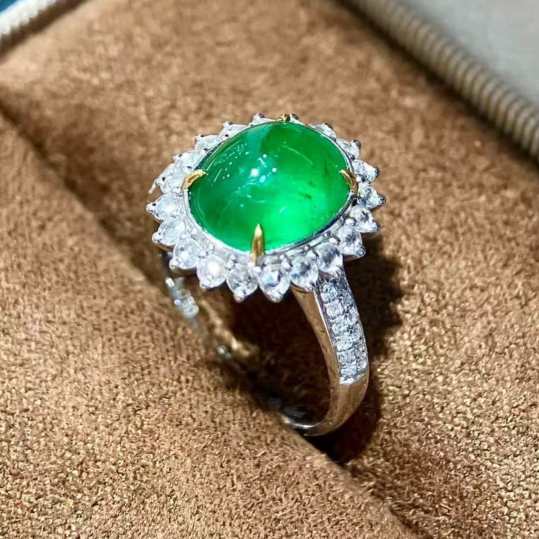 14k Gold 3.90 Ctw Vivid Green Natural Emerald & Diamond Ring - 6