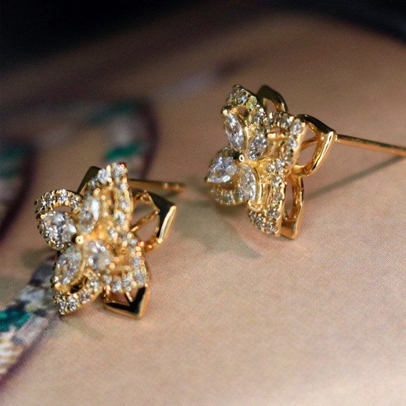 14k Gold 0.86 Ct Natural H Diamond Earrings - 3