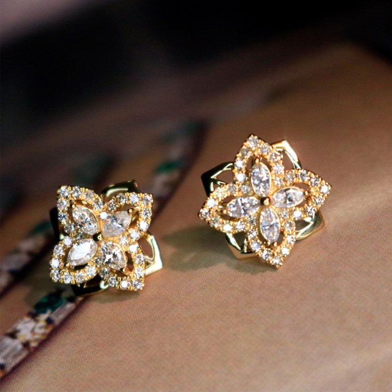 14k Gold 0.86 Ct Natural H Diamond Earrings - 4