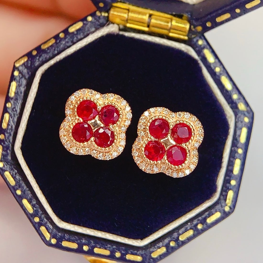 14k Gold 0.8 Ct Vivid Red Natural Ruby & Diamond Earrings - 3