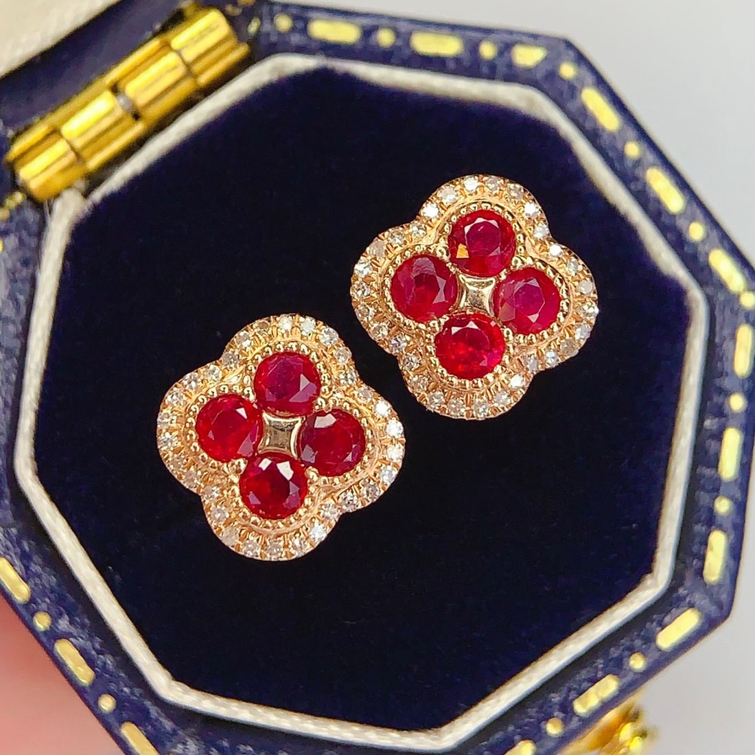 14k Gold 0.8 Ct Vivid Red Natural Ruby & Diamond Earrings - 4