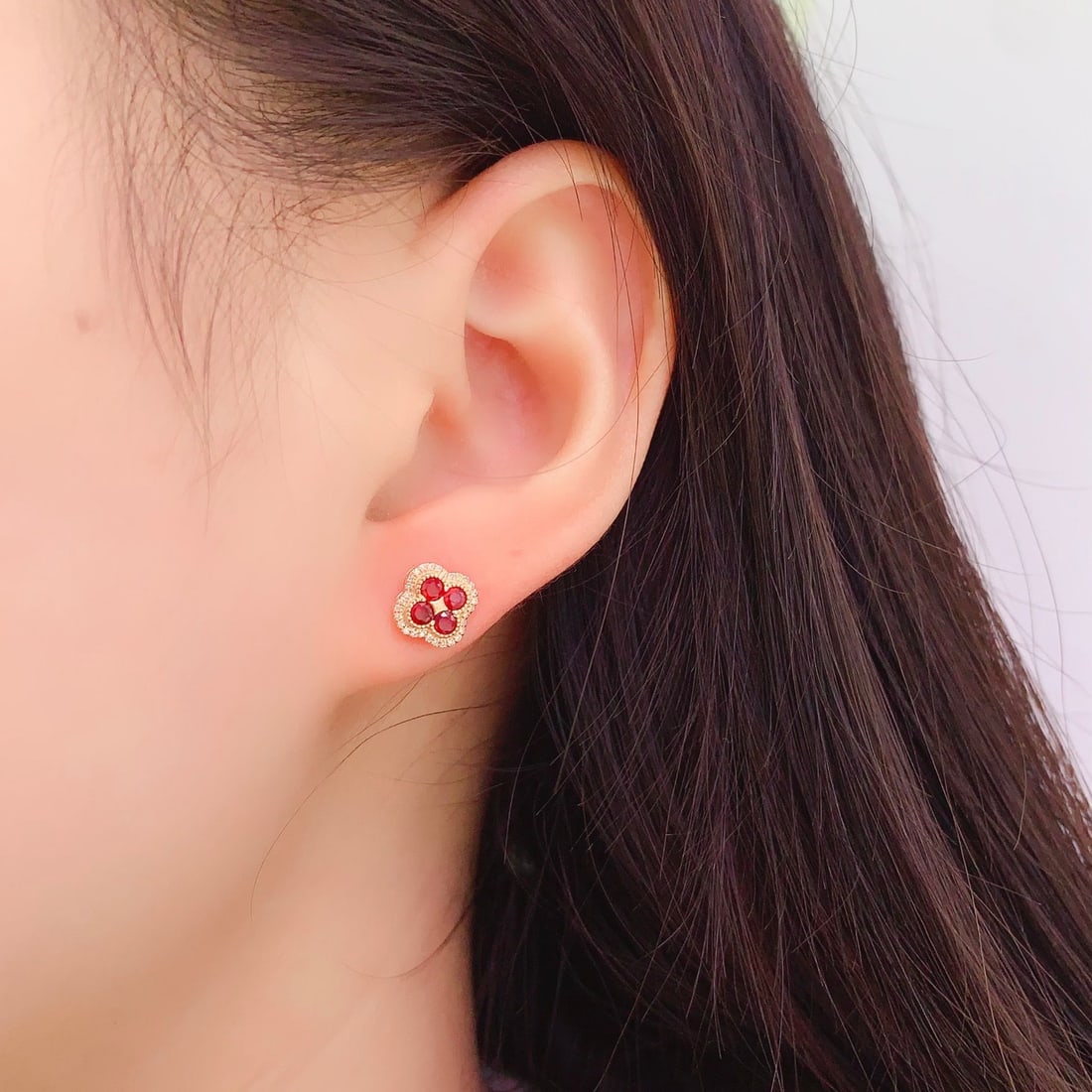 14k Gold 0.8 Ct Vivid Red Natural Ruby & Diamond Earrings - 6