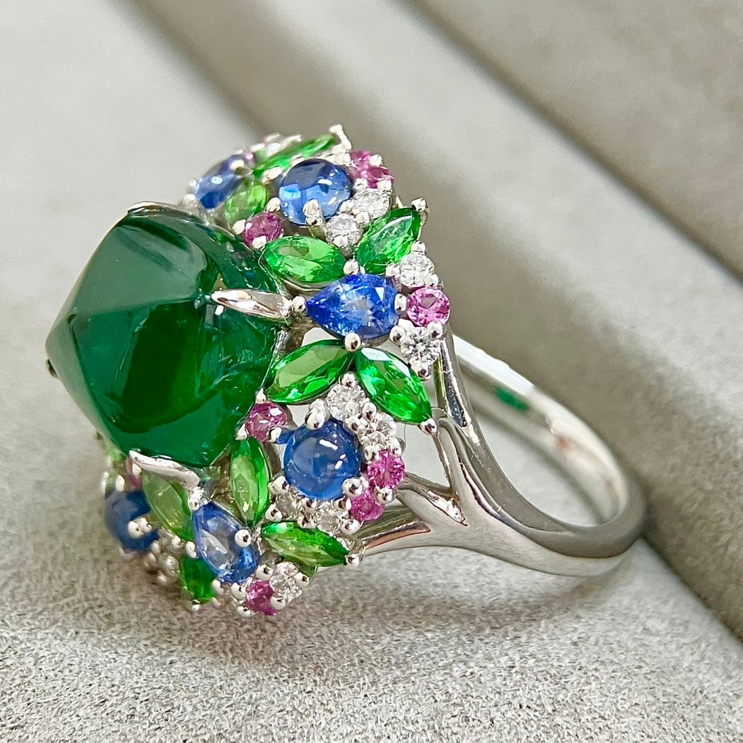 14k Gold 4.93 Ctw Vivid Green Natural Emerald & Diamond Ring - 4