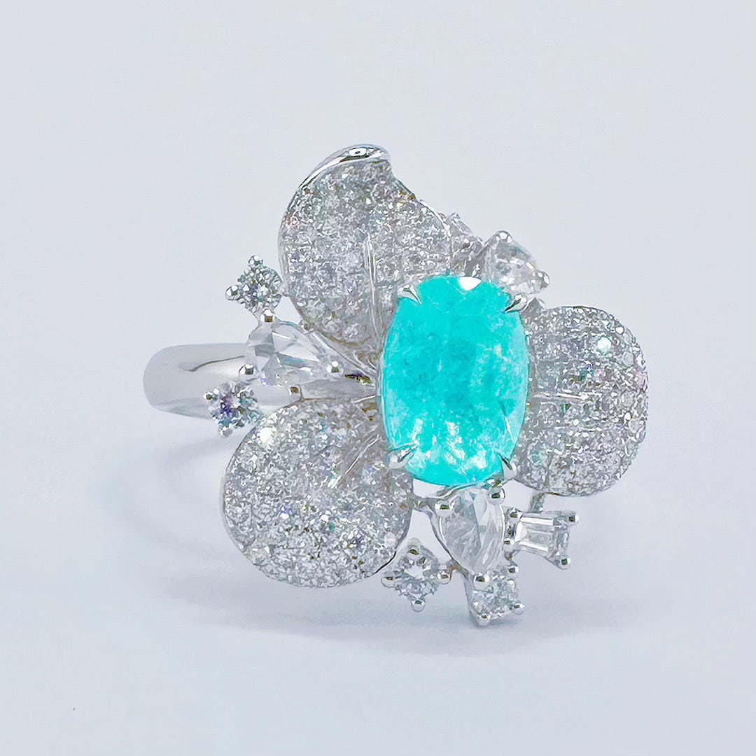 14k Gold 1.96 Ctw Natural Paraiba Tourmaline & Diamond Ring - 2