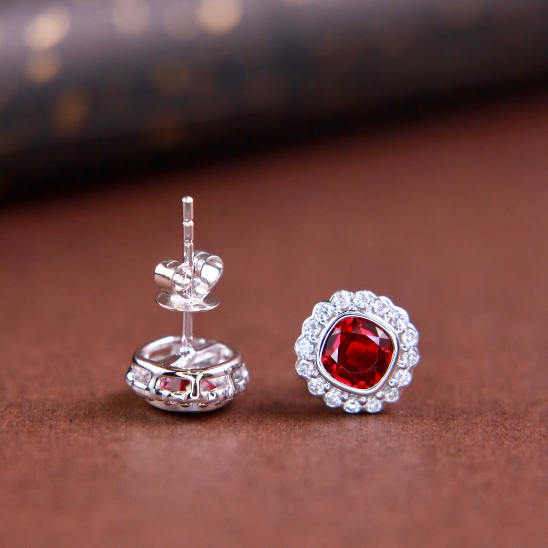 14k Gold 1.29 Ctw Vivid Red Natural Ruby & Diamond Earrings - 2