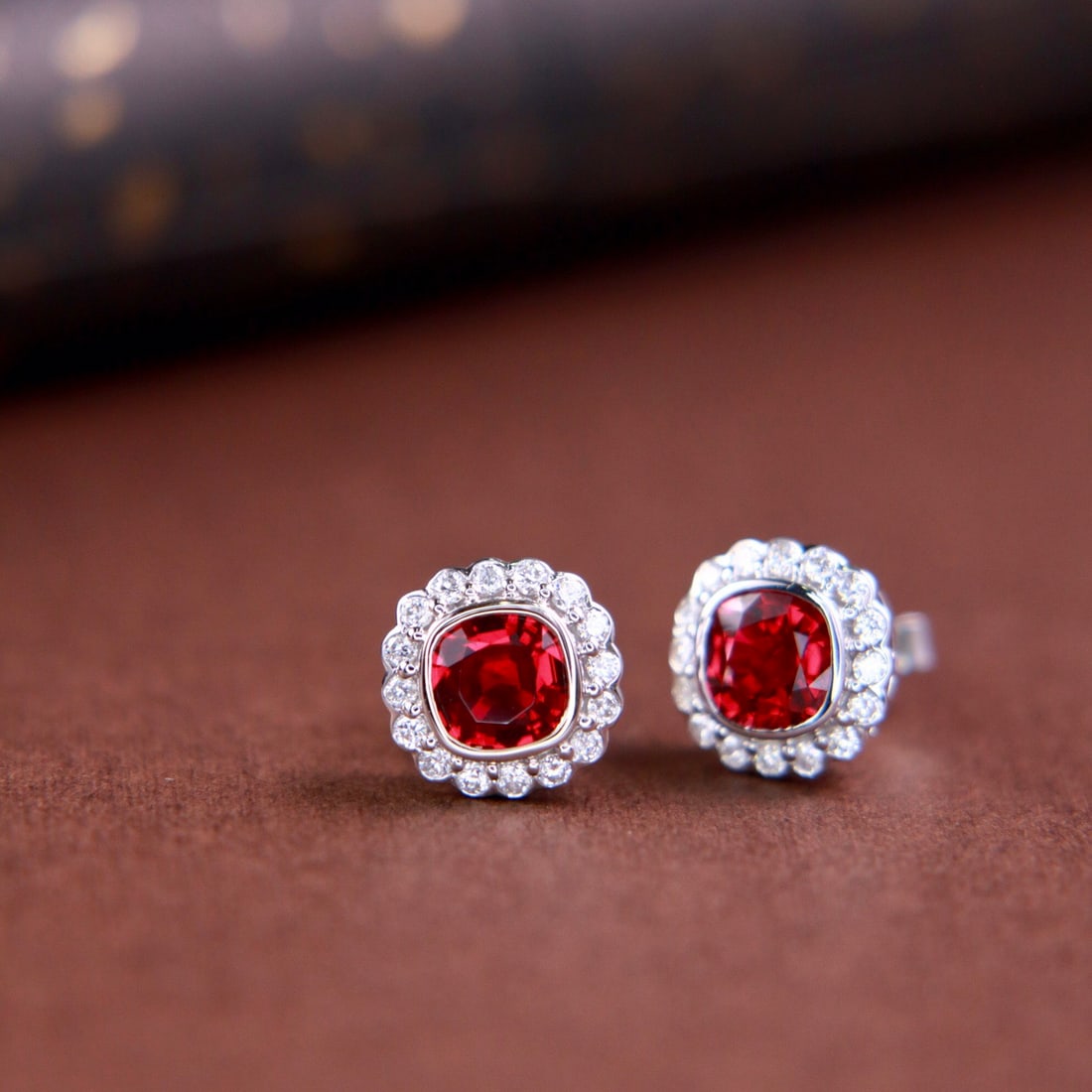 14k Gold 1.29 Ctw Vivid Red Natural Ruby & Diamond Earrings - 3