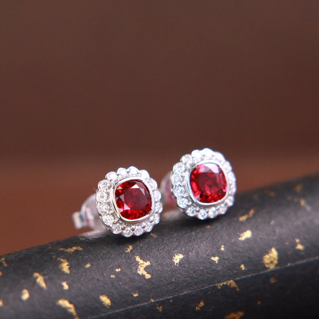 14k Gold 1.29 Ctw Vivid Red Natural Ruby & Diamond Earrings - 4