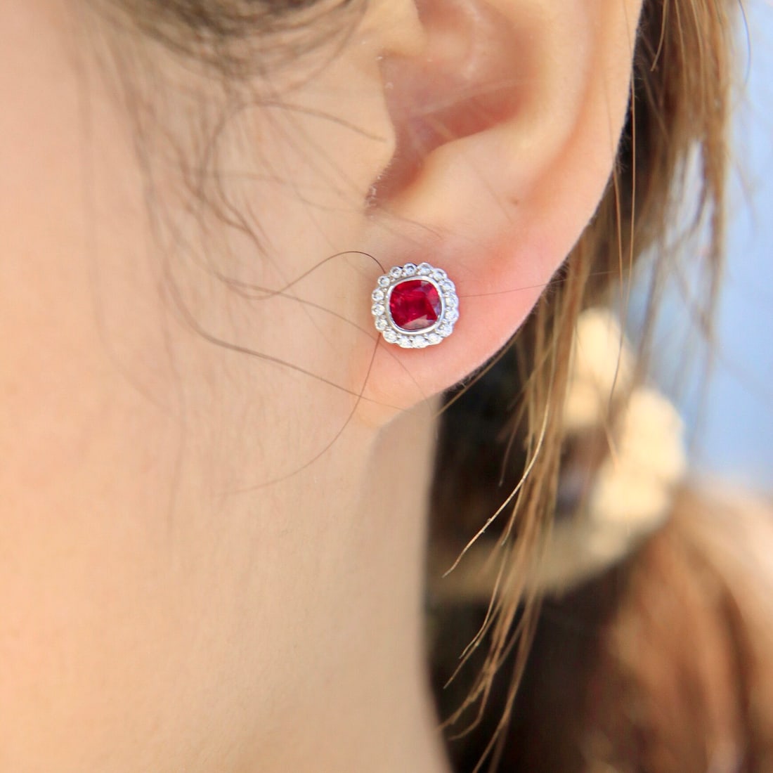 14k Gold 1.29 Ctw Vivid Red Natural Ruby & Diamond Earrings - 5