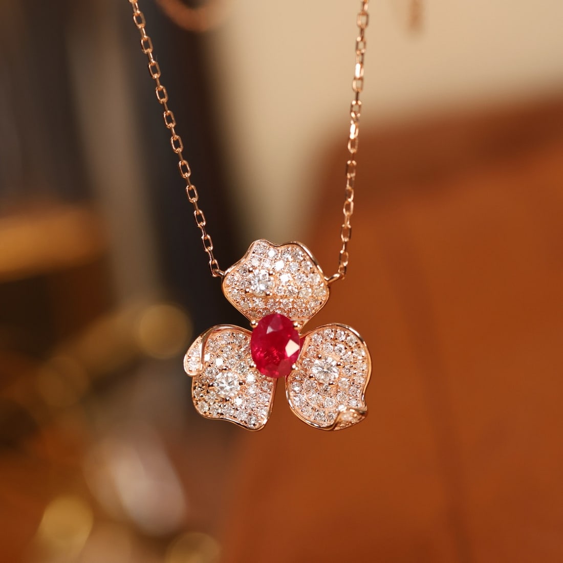 14k Gold 0.98 Ctw Vivid Red Natural Ruby & Diamond Necklace - 2