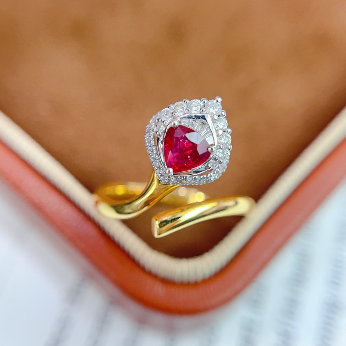 14k Gold 0.45 Ct Natural Ruby & Diamond Ring - 3