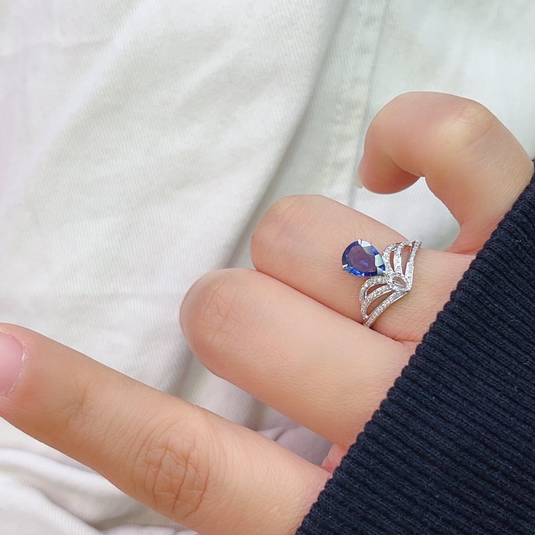 14k Gold 1.30 Ct Natural Sapphire & Diamond & Sapphire Ring - 6