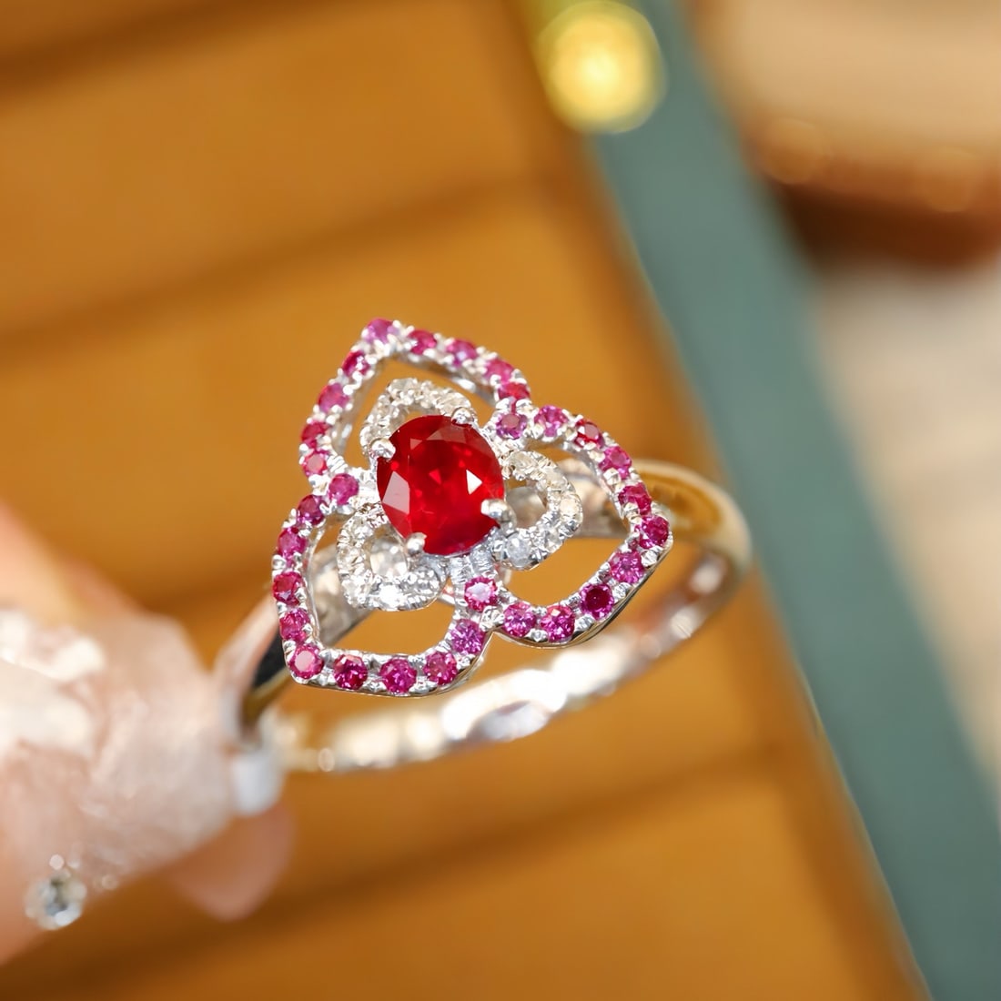 14k Gold 0.36 Ctw Vivid Red Natural Ruby & Diamond Ring - 3