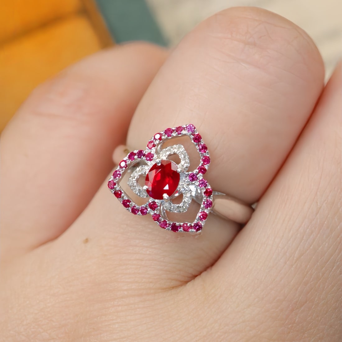 14k Gold 0.36 Ctw Vivid Red Natural Ruby & Diamond Ring - 6