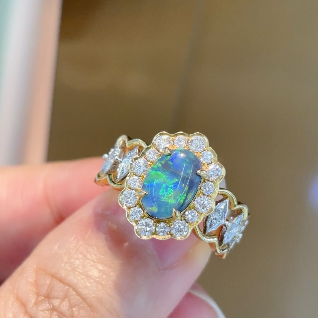 14k Gold 1.82 Ctw Natural Opal & Diamond Ring (1 of 7)