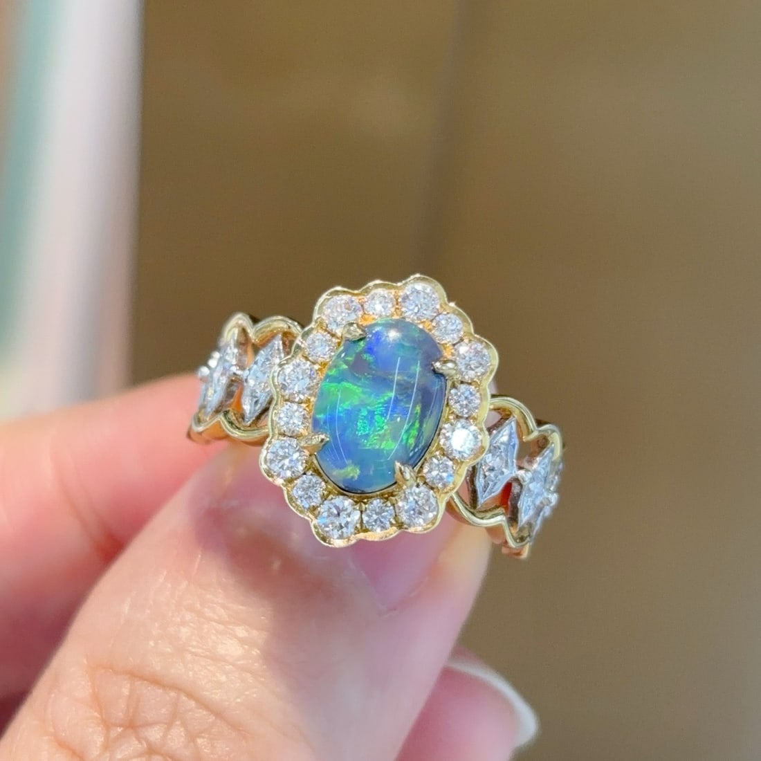 14k Gold 1.82 Ctw Natural Opal & Diamond Ring - 2