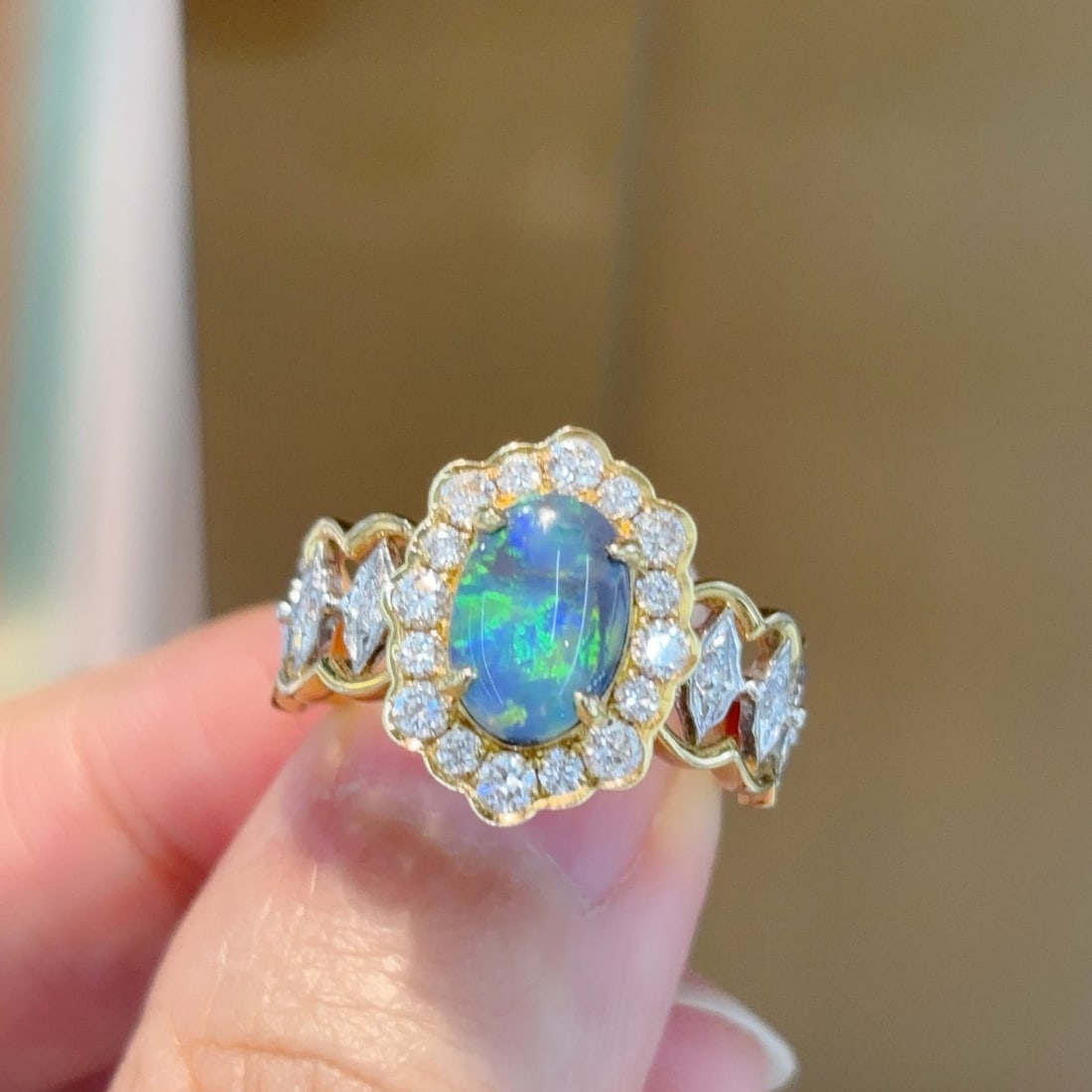 14k Gold 1.82 Ctw Natural Opal & Diamond Ring - 3