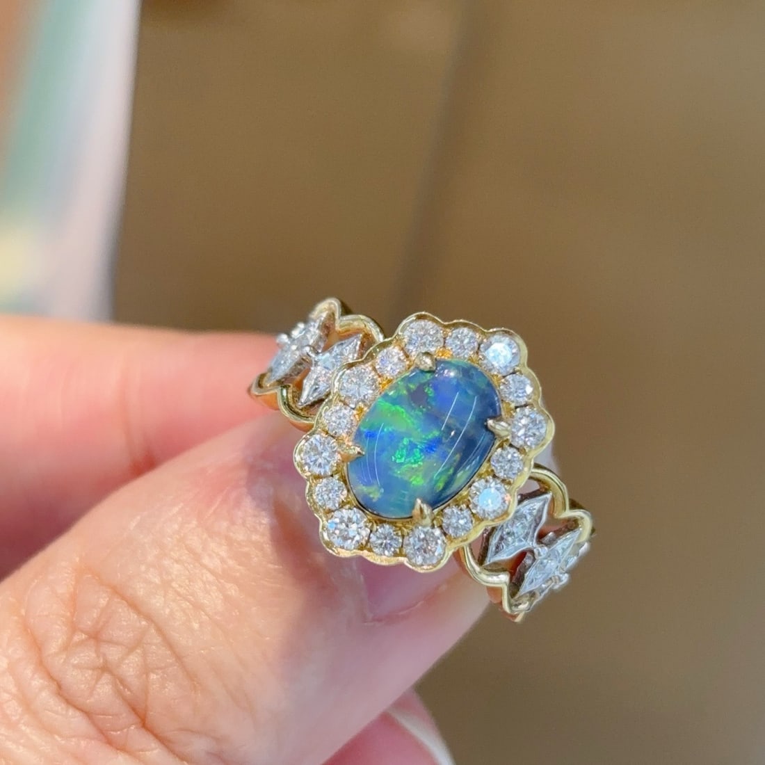 14k Gold 1.82 Ctw Natural Opal & Diamond Ring - 4
